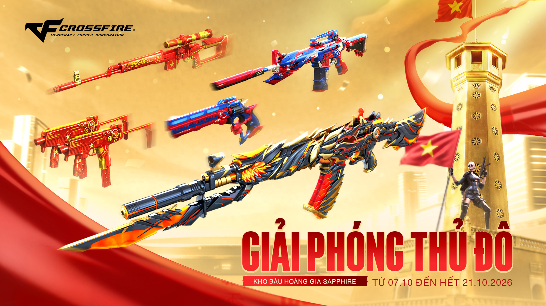 CHÀO MỪNG NGÀY GIẢI PHÓNG THỦ ĐÔ, ĐỘT KÍCH RA MẮT VŨ KHÍ ĐỘC QUYỀN TRONG KHO BÁU HOÀNG GIA SAPPHIRE VÀ CƠ HỘI SỞ HỮU NHÂN VẬT ROSSA BLADE MIỄN PHÍ